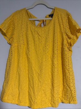 Lane Bryant Bright Yellow Eyelet Tie-Back Blouse 18/20